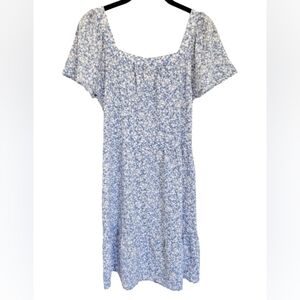Monteau Square Neck Blue Dress with Daisies